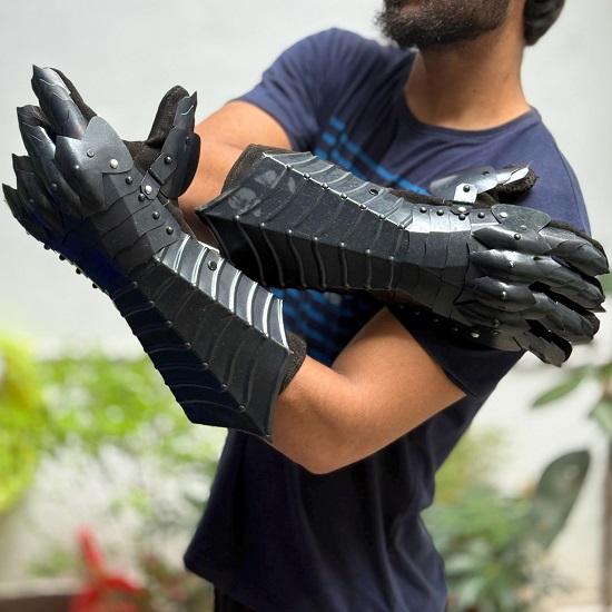Wringwraith Černé stínové rukavice gotické halloweenské ruční brnění středověké LARP cosplay válečnické rukavice