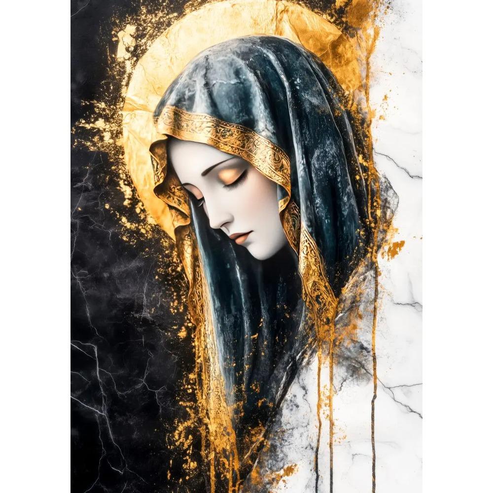 Virgin Mary Jesus Wall Art Poster Gold Jesus Canvas Painting Virgin Mary Canvas Art Print Cross Decor Picture Home Decor Gifts 21X30CMNo Framed