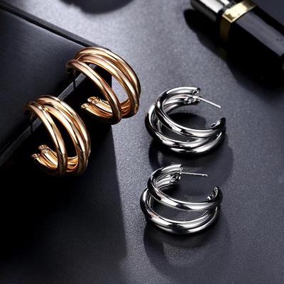 Temperament Fashion Simple Generous Earrings Netflix Female Tide Models Multi-layer Circle Earrings Earrings Jewelry