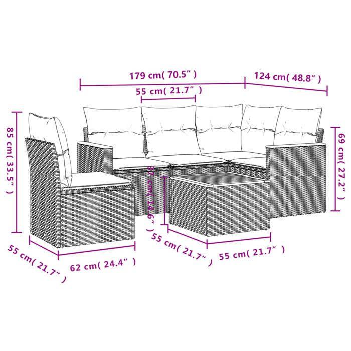 VidaXL Salon de Jardin avec Coussins 6 pcs, Canapés de Terrasse, Ensemble de Meubles de Patio, Mobilier d'Extérieur, Noir 3225978