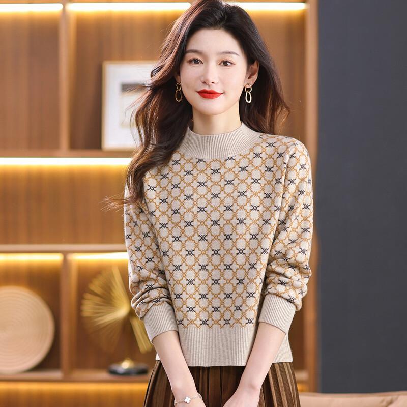 SNOWFLYING Women s Retro Half-High Collar Pullover Knit Sweater M