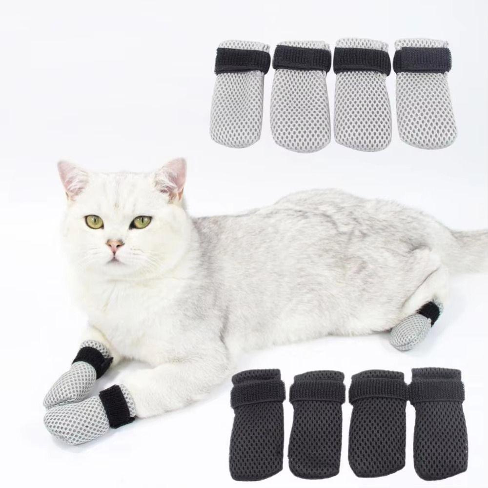 4Pcs/set New Anti-Scratch Pet Claw Cap Breathable Non-Slip Cat Socks Recovery Feet Protector Pet Supplies Mesh Pet Feet Cover