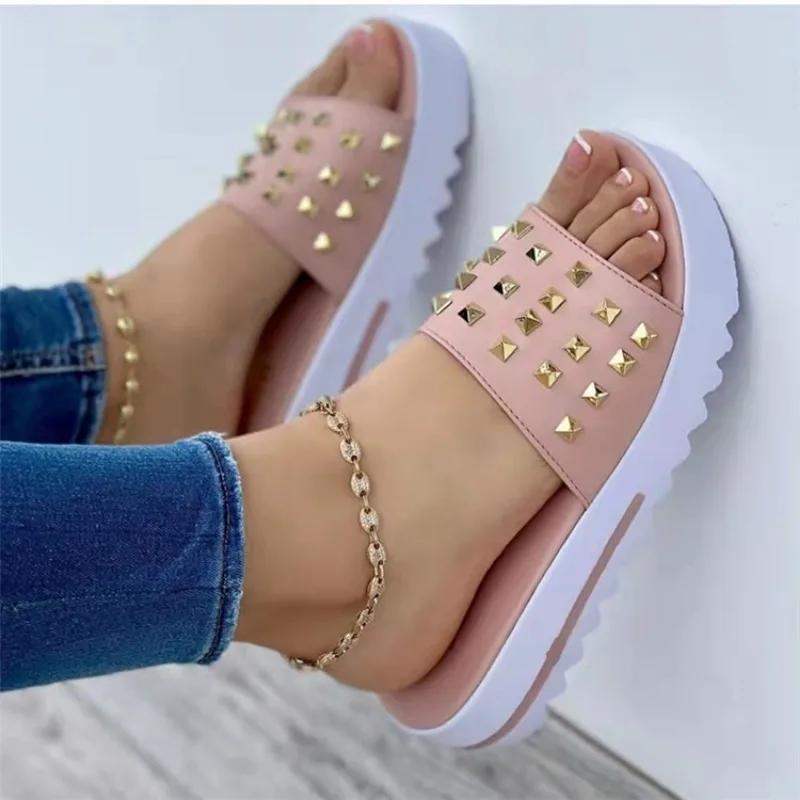 NEW Beaded Women Slippers Platform Sandals Women Shoes  Summer Flat  Slides Casual Beach Ladies Flip Flops Women Shoes