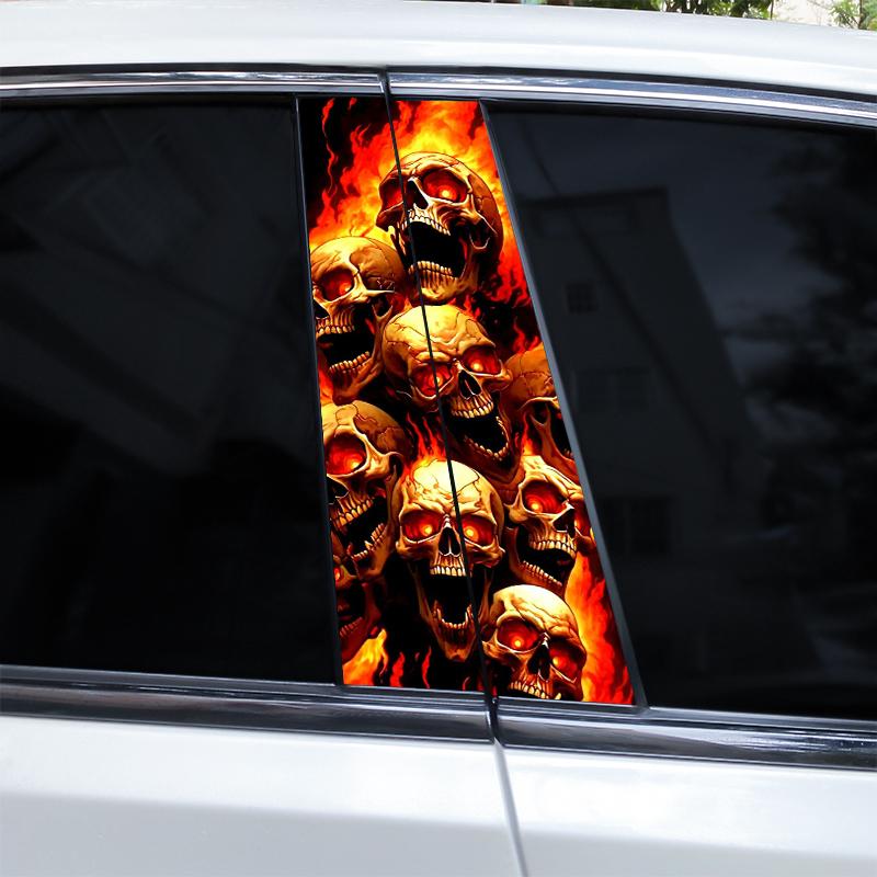 2pcs Horror Skull Car Sticker Car B-Pillar Vinyl Decals DIY Car Doors Pillar Decals Waterproof Sunscreen Vinyl Sticker