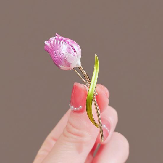 Yousheng Elegant Tulip Flower Brooch Pins Fashion Flower Corsage Scarf Pins Clothing Bouquet Brooches Jewelry Accessories for Bridal Women Girl