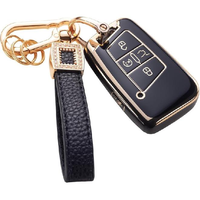 for Toyota Key Fob Cover with Leather Lanyard, Car Key Fob Case Compatible with 2018- Camry RAV4 Highlander Avalon C-HR Prius Corolla GT86 Smart Key