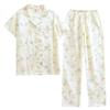 Cotton pajamas women, spring and summer flower gauze short-sleeved trousers set, double-layer gauze simple loungewear