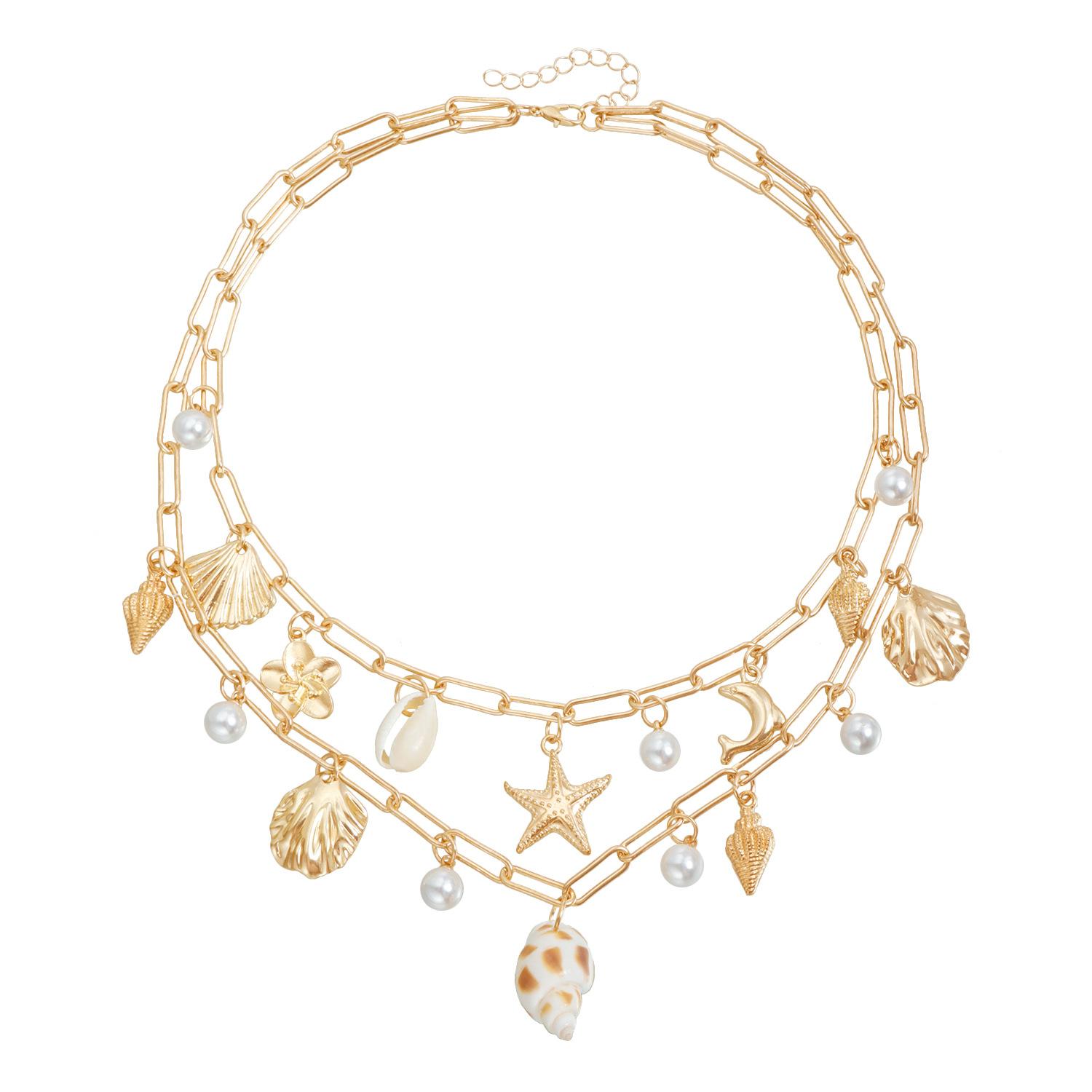 Starfish Wind Necklace Beach Vacation Elements Shell Conch Starfish Accessories Sexy Items золотой