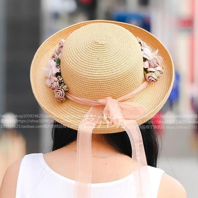 Garland Flower Straw Hat Big Eaves Hat Summer Straw Hat Children Wide Brim Sun Hat Sun Protection Beach Hat Tide