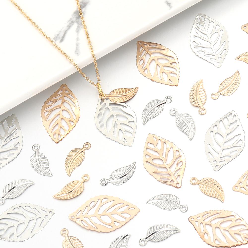 50pcs Iron Hollow Leaves Charm Vintage Leaves Charm DIy Jwelery Making Neckalce Bracelet Decoration Gold Rhodium Color Pendant