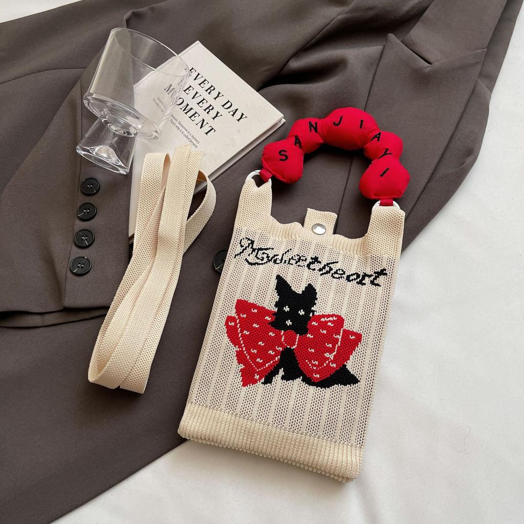 Knitted Mobile Phone Bag New Convenient Storage Student Cute Cartoon Fashion Messenger Bag