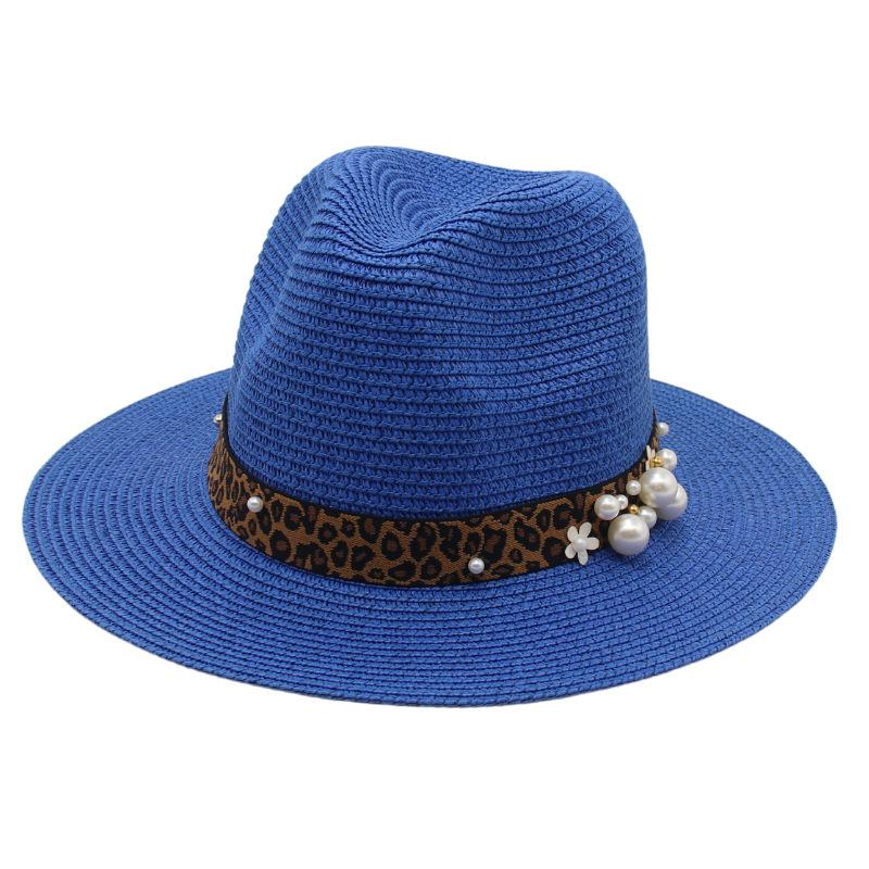 Spring And Summer 2022 New Panama Straw Hat Leopard Print Pearl Top Hat Men And Women Elegant Foldable Jazz Hat
