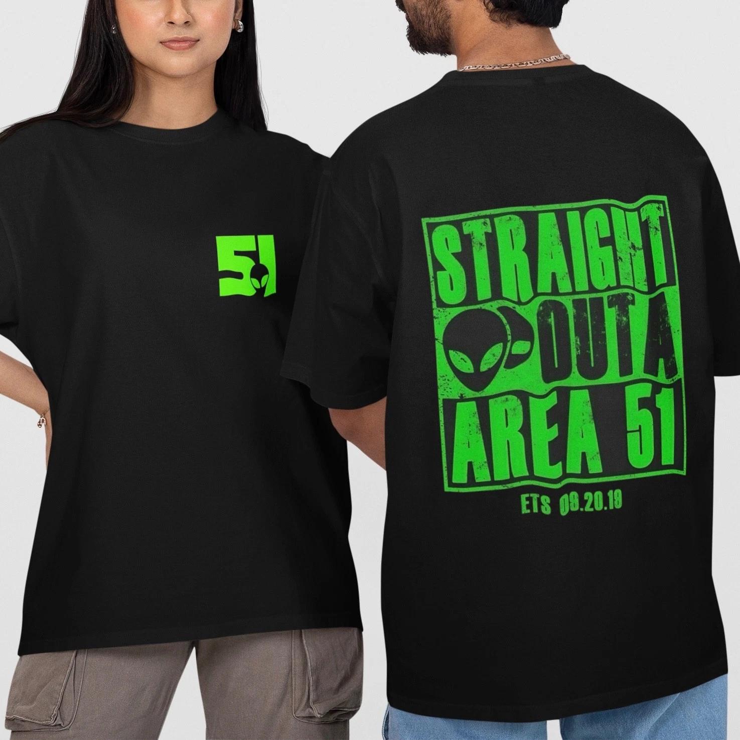 Area 51 Alien T-Shirt Straight Outta Area 51 Graphic Tee UFO Meme Unisex Top S