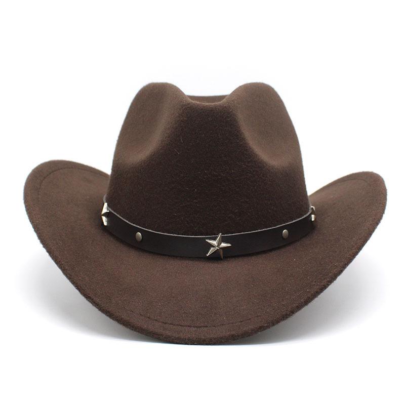 Metal Pentagram Western Cowboy Top Hat Woolen Jazz Hat Felt Hat Men'S And Women'S Top Hat