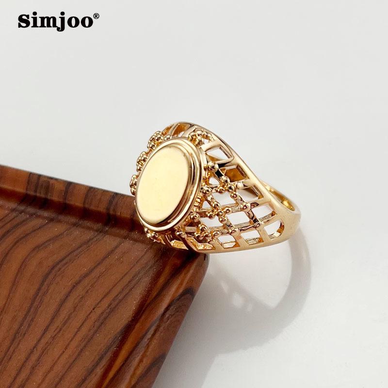 SIMJOO Inel de damă de culoare aur roz, plasă de pescuit ovală netedă