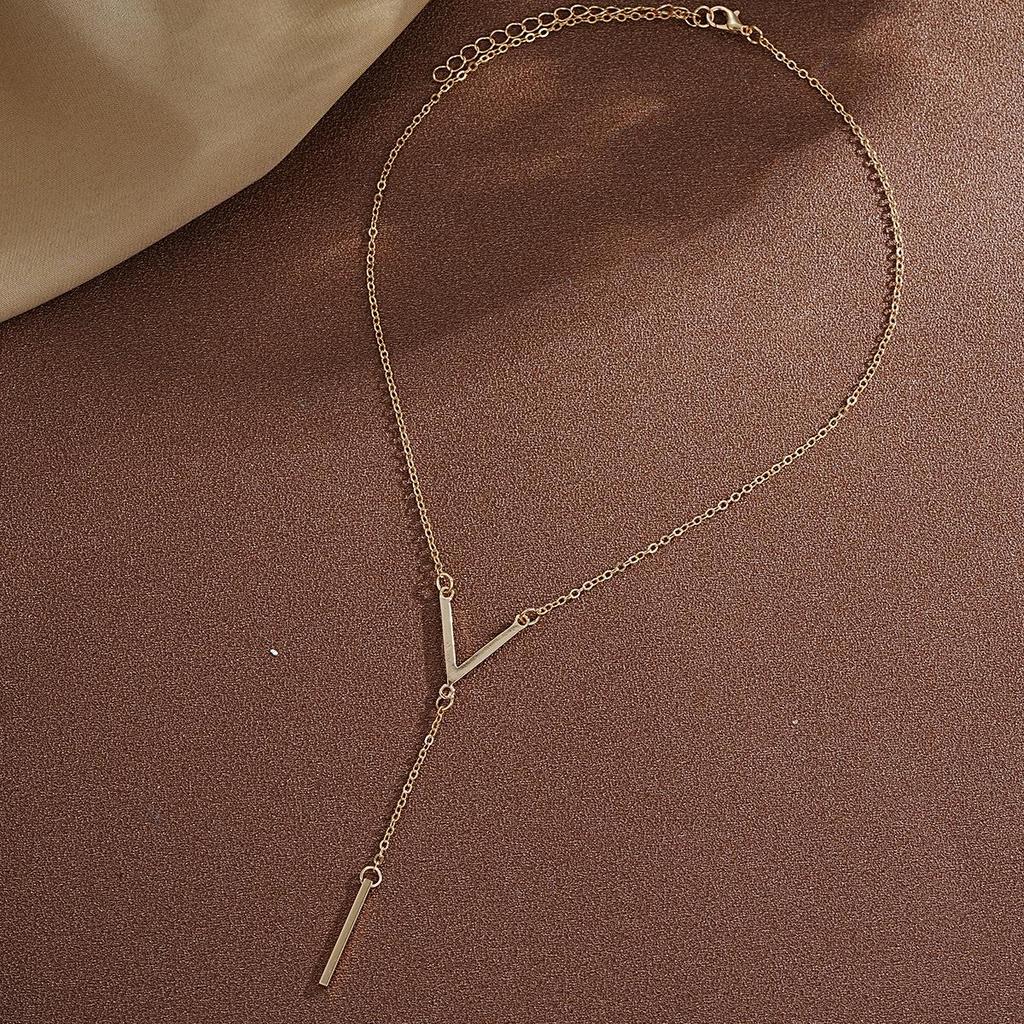 Elegant V-Shaped Long Necklace with Titanium Steel Pendant for Women