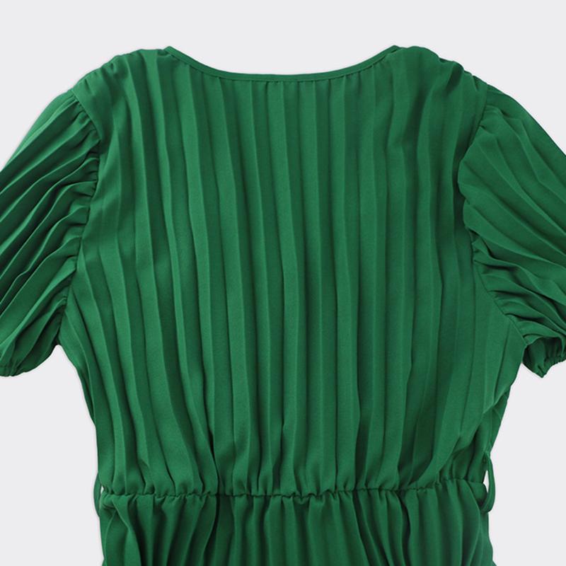 Damski dekolt w kształcie litery V, rękaw bąbelkowy, plisowany, jednolity kolor, szczupły temperament, długie sukienki