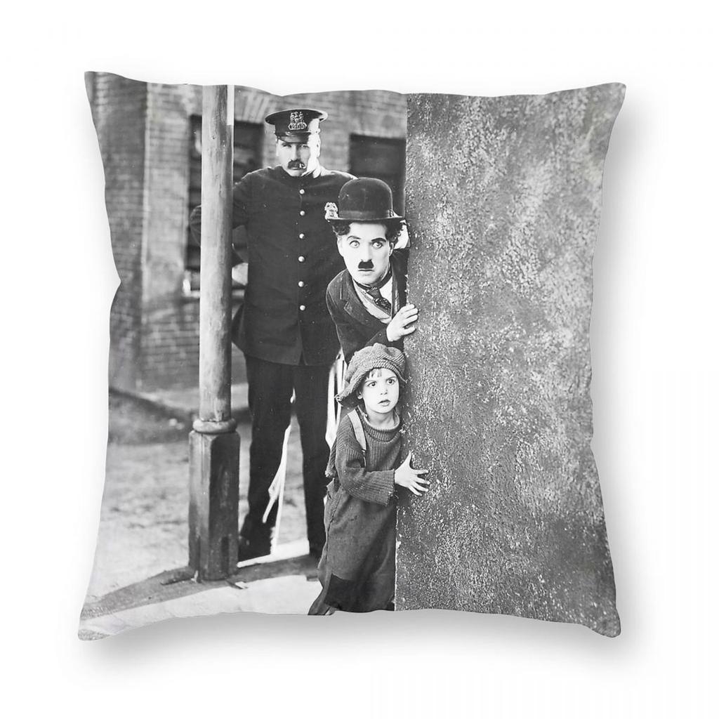 Charlie Chaplin The Kid Quadratische Kissenhülle Polyester Leinen Samtmuster Reißverschluss Dekoration Zimmerkissenhülle