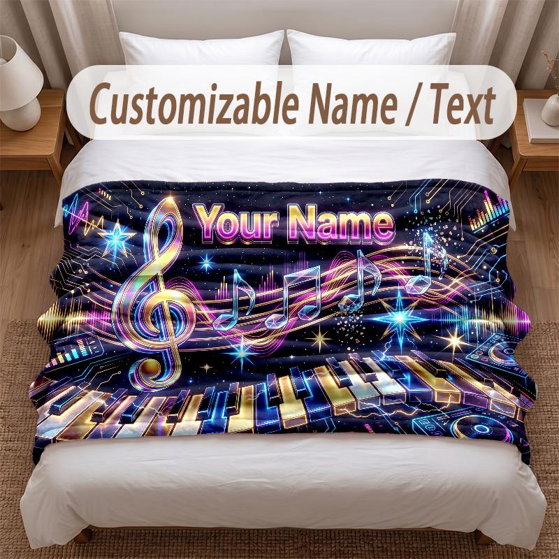 Music General Theme Soft Blanket Personalized Custom Name Text Print Warm Blanket Home Sofa Bedroom Decor