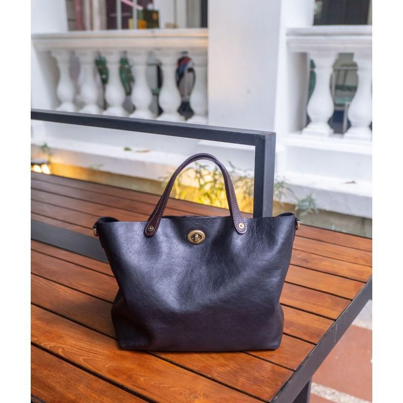 New First-layer Tree Paste Vegetable Tanned Cowhide Retro Fashionable Genuine Leather Women's Bag Large-capacity Portable Single-shoulder Crossbody