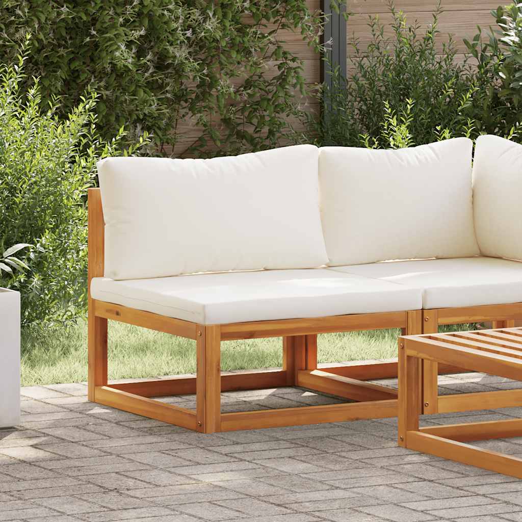 Modular Center Sofa with Cream White Cushions Solid Acacia Wood