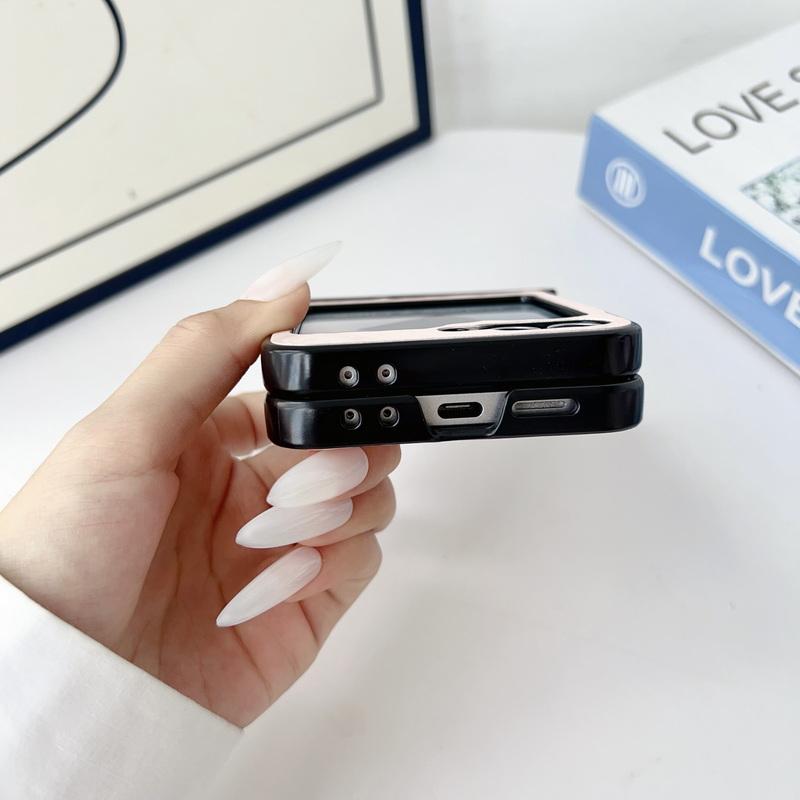 Vintage Marble Texture 2pcs Folding Case For Samsung Galaxy Z Flip6 Flip5 Flip4 Flip3 Solid Color Slim Shockproof Hard PC Ring Holder Phone Cover