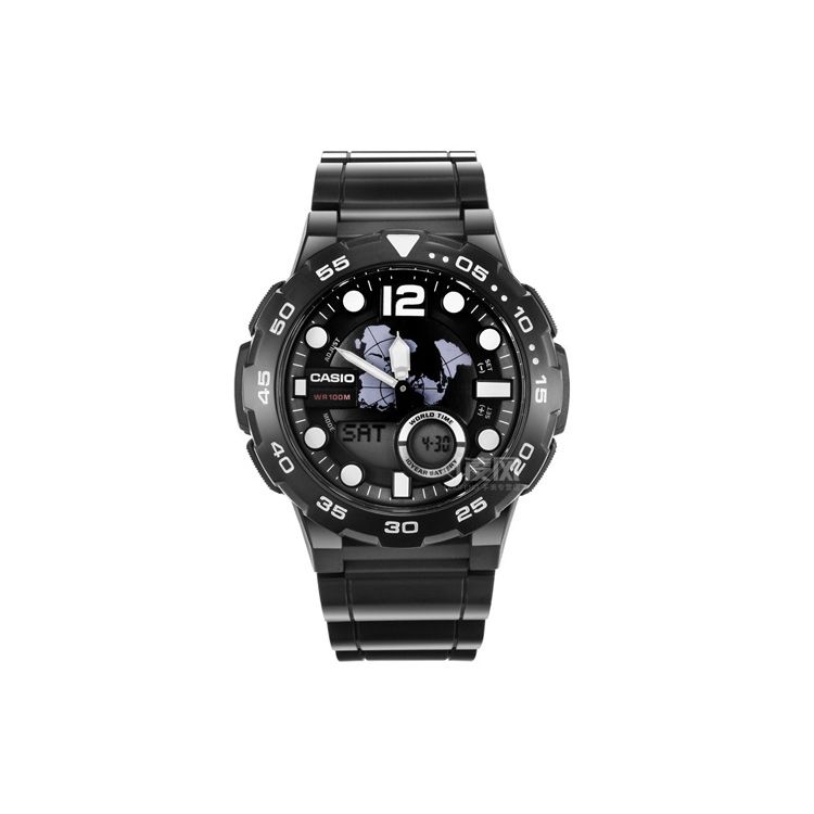 

Casio Youth Series Round Dual Display Fashion Outdoor Sports Multifunction Waterproof 100M Quartz Movement Resin Strap Men Watches AEQ-100W-1AVDF Regular Watch Box,Black Dial