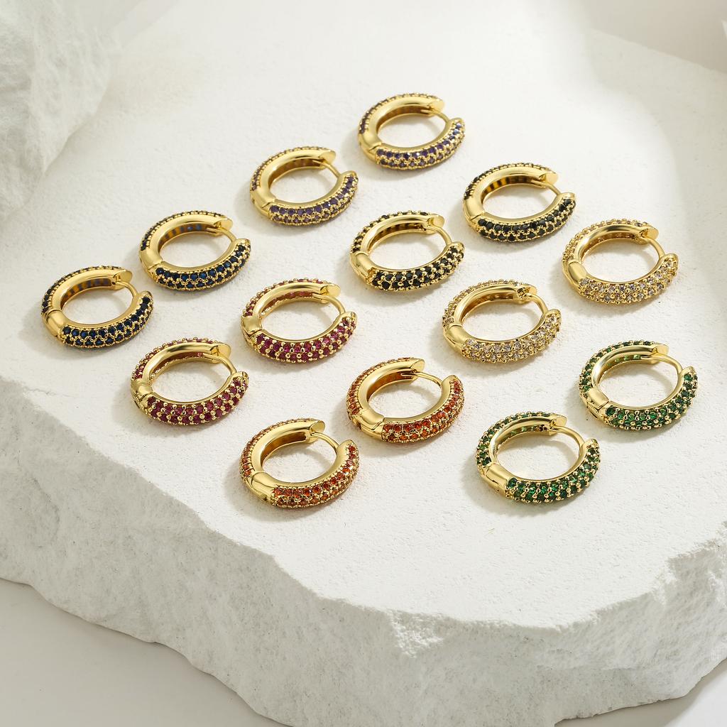18K Gold Plated Brass Huggie Earrings with CZ Zircon Thin Ear Hoops Earring for Women Round Colorful Earring Piercing