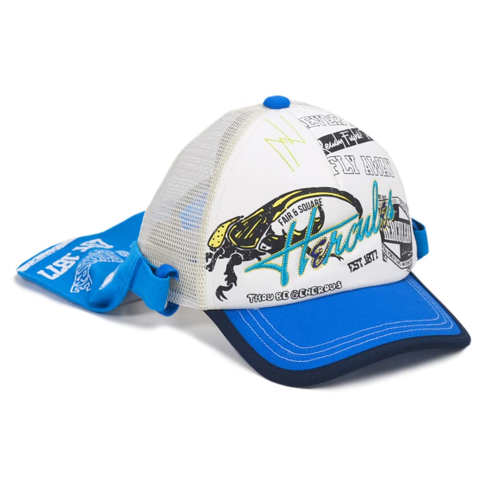 

Sun hat with mesh cap for elementary school dinosaur and insect neck guard [happybeans] boys, kids, age, design, (Insect Blue)