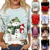Women's Casual Neck Top with Christmas and Halloween Print for Holiday Wear