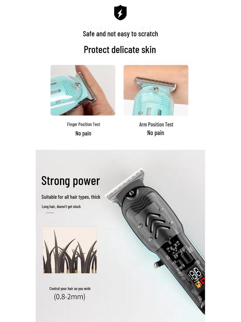 New Model USB Electric Hair Clipper with LCD Display - Professional Transparent Clipper for Barber Shops