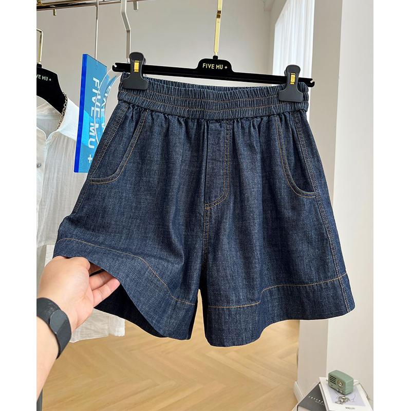 Women Clothing Summer Fashion High Waist A-line Wide Leg Jeans Shorts Female Vintage Blue Denim Casual Pockets Loose Short Pants