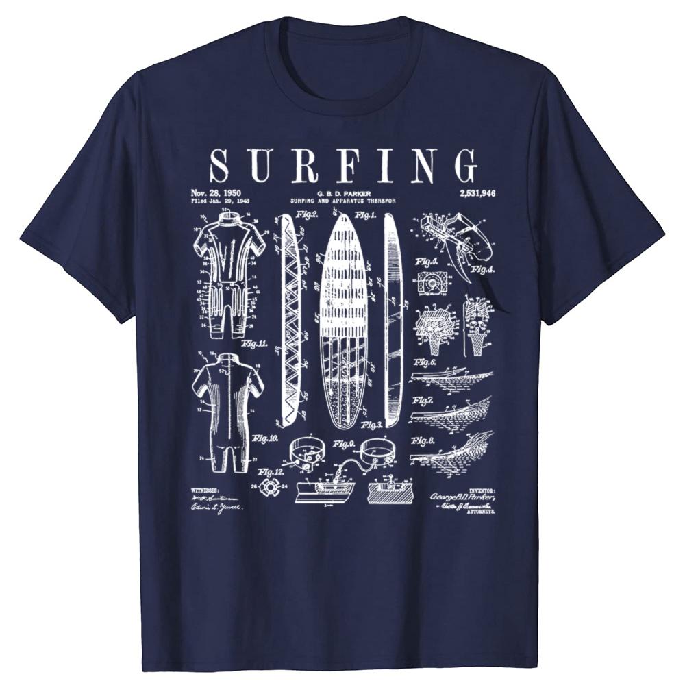 Lustiges Surfbrett Surfen Vintage Patent Surfer T-Shirts Herren Baumwolle Humor Streetwear T-Shirt Kurzarm Unisex Lockere Kleidung