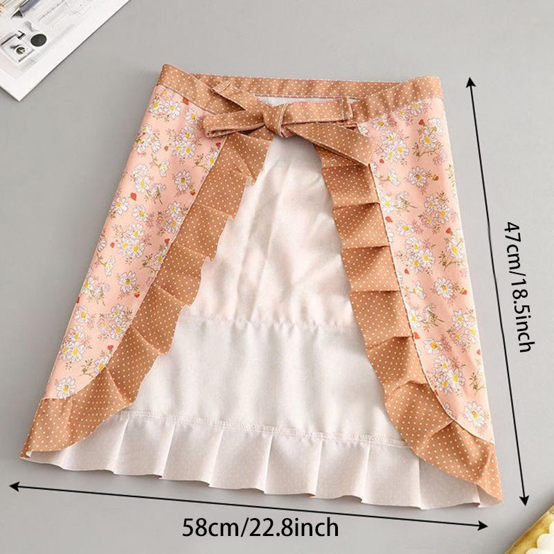 Household Work Clothes Canvas Flower Half-length Apron Female Kitchen  Anti-fouling Wear-resistant Cooking Half-waist