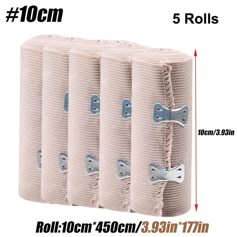 5Rolls Elastic Compression Bandage Wrap With Hooks For Sport Support Ankle Wrist Arm Leg Sprains First Aid