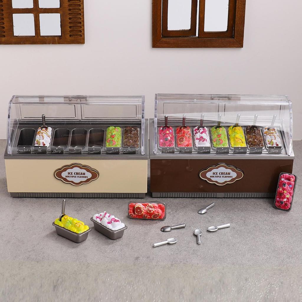 Mini-Eiscreme-Gefrierschrank Verkaufsautomat Spielzeug: Kinder-Supermarkt-Dessert-DIY-Spielhaus-Modell