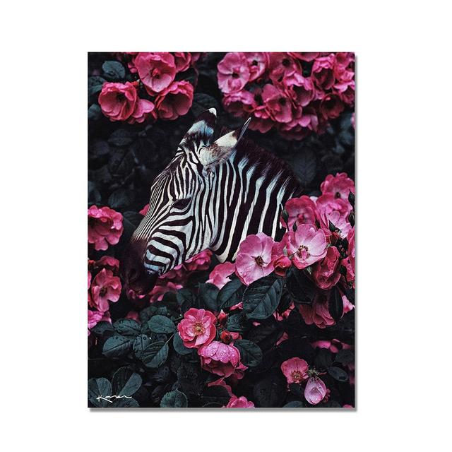 Lion and Tiger Flowers Canvas Painting Animal Cuadros Posters and Prints Nordic Wall Art Pictures for Living Room Home Decor