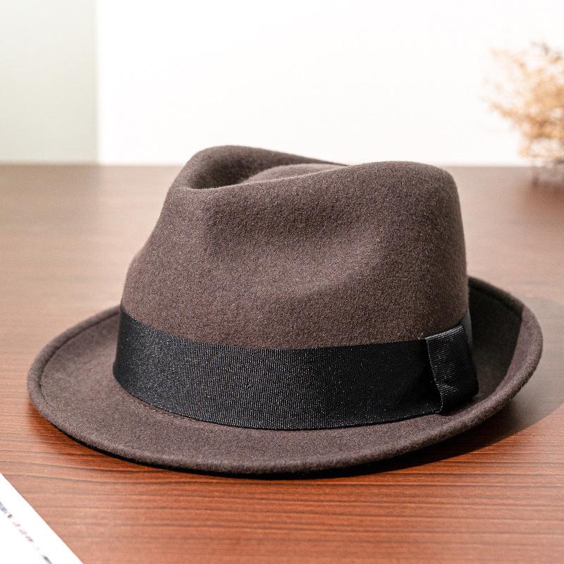 Autumn and Winter New British Vintage Wool Fedora Big Size Versatile Gentleman Jazz Hat Men Women Warm Rolled Brim Felt Top Hat 57cm коричневый