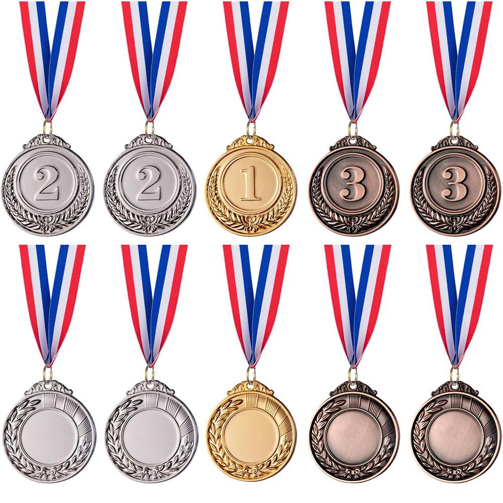 30/10pcs 2inch Gold Silver Bronze Award Medal with Neck Ribbon 1st 2nd 3rd Prize Medal Winner Medal Adults Kids Outdoor Souvenir