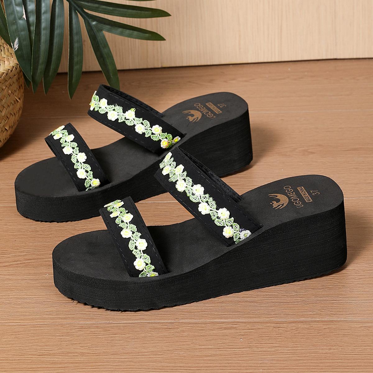

Fashion Slippers Women Summer Slides Shoes Without Heel Ladies Flip Flops Platform on A Wedge Sliders Flat Flip-flops Wedges 42 чёрный