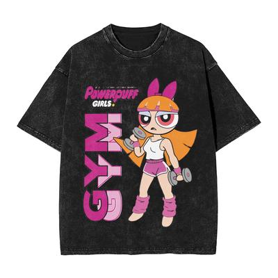 The Powerpuffs Girls Grafik Kurzarm T-Shirt Für Herren Damen Street Vintage Herren T-Shirt Gewaschene Baumwolle Oberteile Kleidung