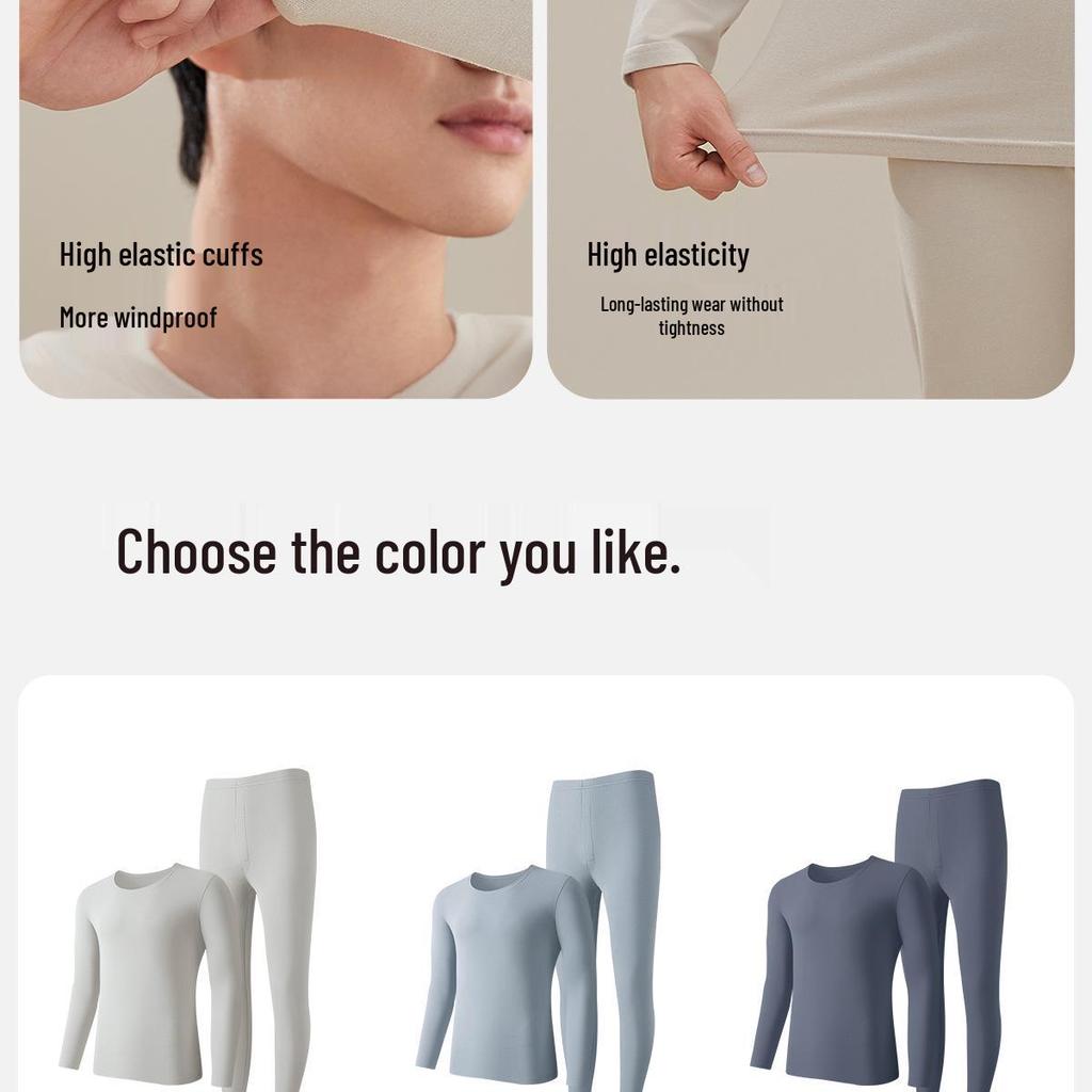 Men's Brushed Thermal Cotton Modal Crew Neck Underwear Set - Winter Thin Warm Set