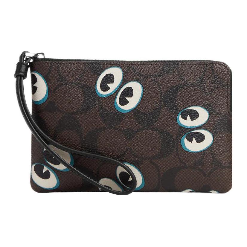 Coach Corner Zip 16 Classic Monogram Halloween Eyes Print Card Slot Zipper Clutch Women clutch Brown Black CN005-SVN2R Basic Set BagDust Bag 12990₽