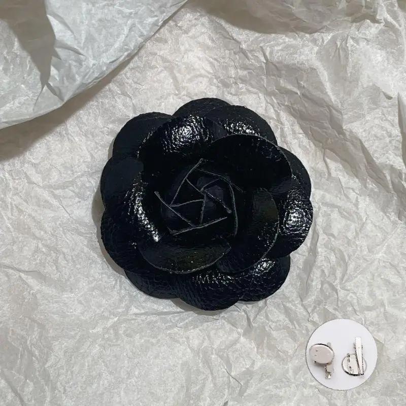 1Pcs French Leather Lapel Pin Corsage Bow Tie Accessory Black And White Plaid Bow Camellia Flower Pearl Tassel Brooch For Women