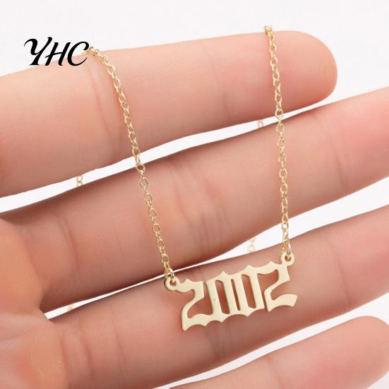 1980-2019 Birth Year Number Charm Pendant Stainless Steel Chain Necklace Jewelry
