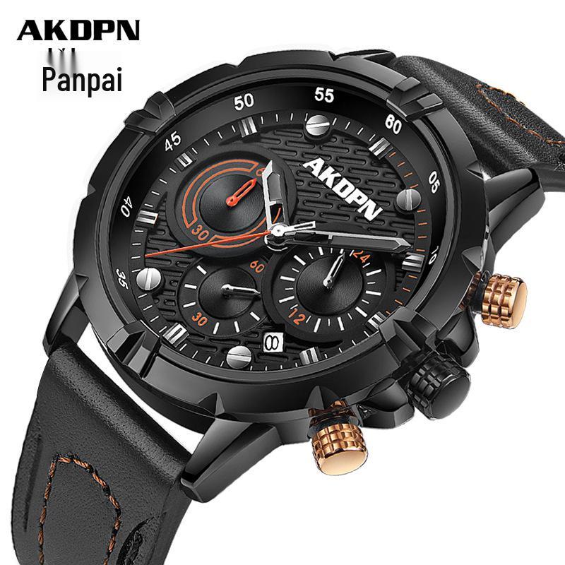 AKDPN Men's Multi-Function Chronograph Quartz Watch with Leather Strap