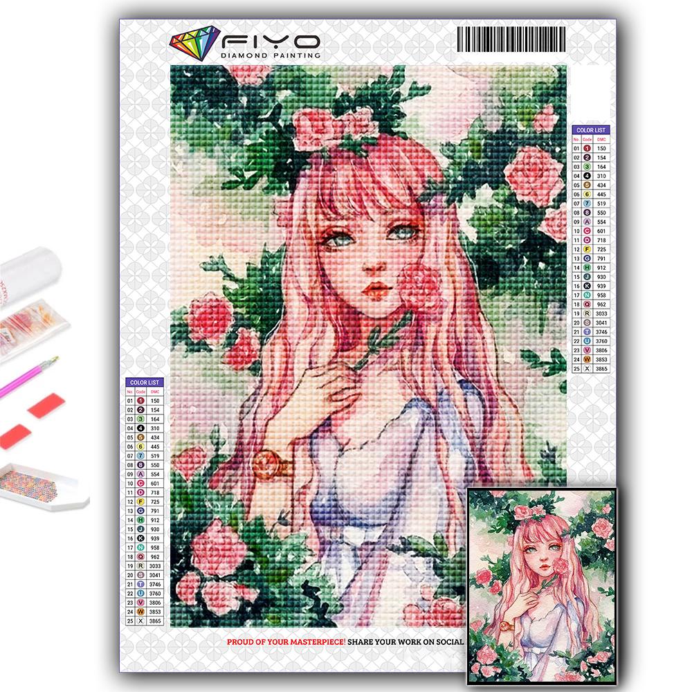 Diamant-Malerei, Blume und Mädchen, Stickerei, Kreuzstich, Strass, Heimdekoration