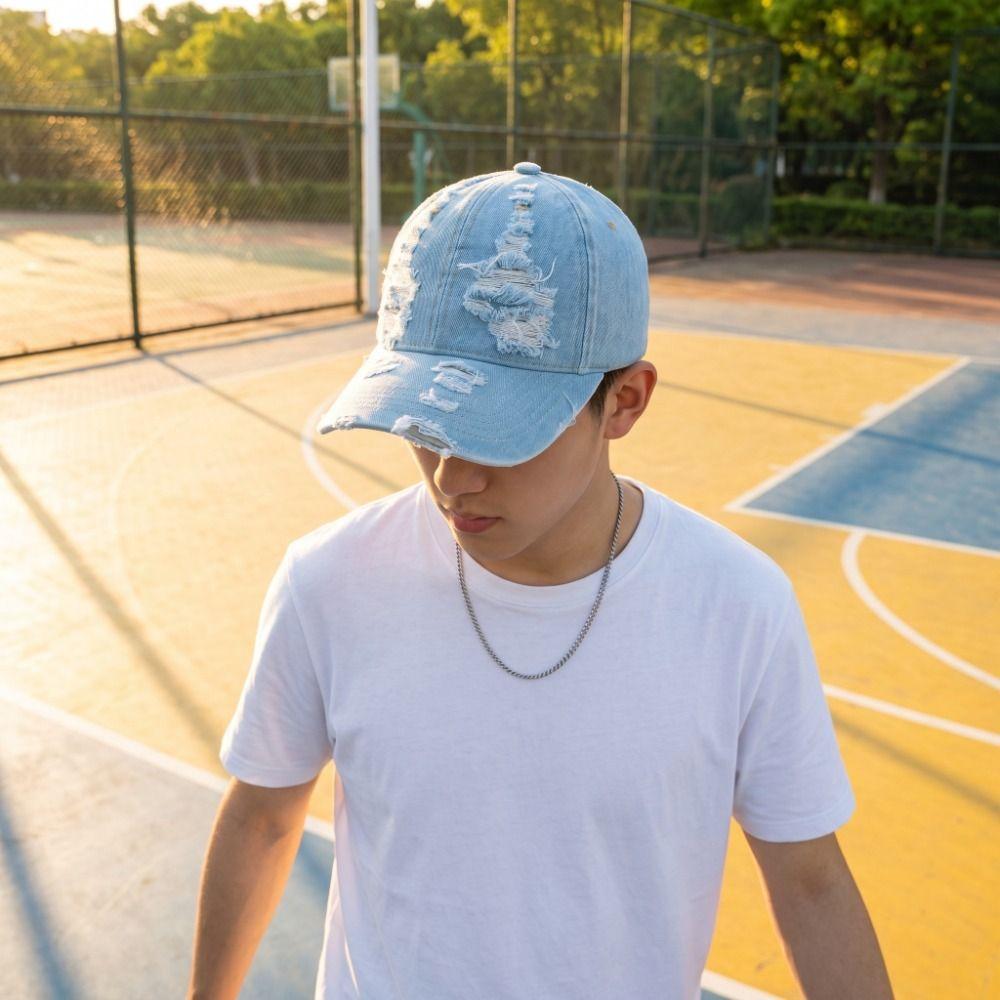 Cotton Denim Baseball Cap Creative Sunscreen Hat Versatile Ripped Denim Baseball Hat Outdoor