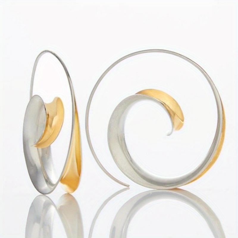 Simple  Two Tone Metal Geometric Glossy Surface Hoop Earrings for Women Jewelry