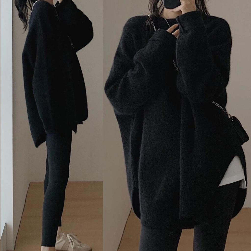 Autumn/Winter Women's Mid-Length French Style Red Sweater - Soft Waxy Knit, Round Neck